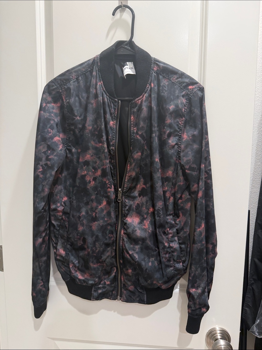 Topman Black Bomber Jacket with Pink Accent Print